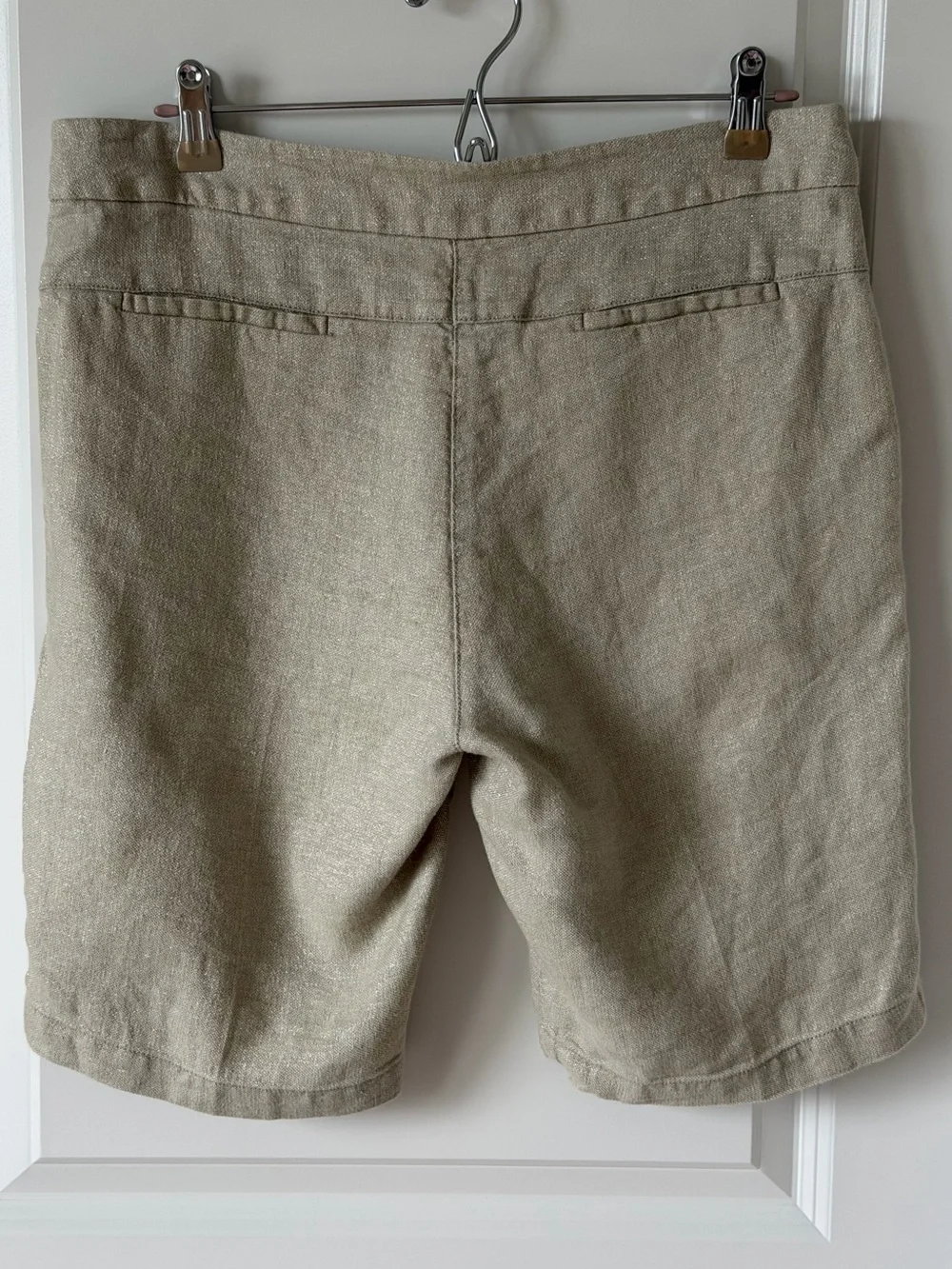 Eileen Fisher Neutral Beige Organic Linen Blend Shimmer Metallic Shorts ~ 8-10